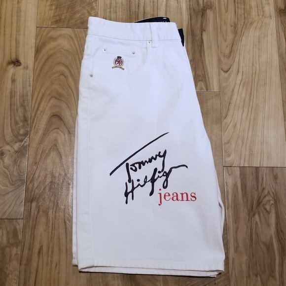 VTG Tommy Jeans Baggy Streetwear Big Flag Logo Denim Jean Shorts OG Y2K Skate 33 - Picture 4 of 15